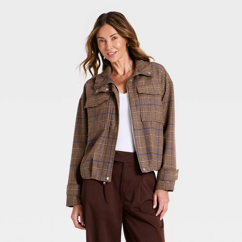 Women plaid funnel neck - women's,
